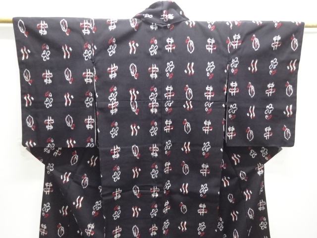  大正ロマン　抽象花模様織り出しお召着物